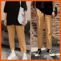 Quần Kaki Baggy Unisex Nam Nữ, Baggy Unisex Kaki Nam Nữ cạp chun vải Kaki nhập Hàn mềm co giãn - Quần Baggy Nâu,S 40-45kg1m50-1m55