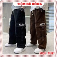 Quần Kaki Hoạ Tiết Chữ A Dáng Xuông Đứng, Ống Rộng Cho Bé Trai