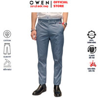 Quần kaki nam form slim fit ôm nhẹ QKSL221207 màu xanh blue khaki hàng hiệu chất thô cotton cao cấp mềm mát thấm hút