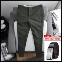 Quần kaki nam  Tặng 1 dây nịt da hàng hiệu  chất vải cotton mềm mịn, co giãn, chống nhăn, nhanh khô, độ bền cao chuẩn phong cách thời trang Dokafashion DKFQKK01 -  Xanh Rêu - 29 50 - 56kg