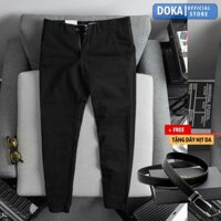 Quần kaki nam  Tặng 1 dây nịt da hàng hiệu  chất vải cotton mềm mịn, co giãn, chống nhăn, nhanh khô, độ bền cao chuẩn phong cách thời trang Dokafashion DKFQKK01 - ĐEN - 30 57 - 62kg