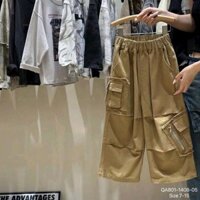Quần kaki nâu túi hộp khóa kéo bé gái 4-7y 3128