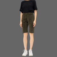 Quần kaki ngắn màu xanh rêu vải kaki gân Lovadova DT12C001