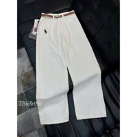 Quần kaki nữ màu trắng ống xuông thêu ngựa phong cách basic