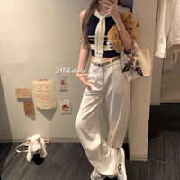 Quần kaki nữ màu trắng ống xuông thêu ngựa phong cách basic 24Feb.Studio QAN26 7788