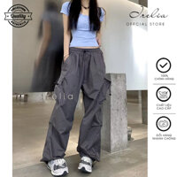 Quần Kaki Nữ Ống Rộng Túi Hộp Irelia Bo Gấu Thời Trang Cao Cấp Hàn Quốc Siêu Cá Tính