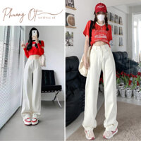 Quần Kaki Nữ Trắng Kem Trơn Ống Suông Dáng Đứng Ôm Eo Tôn Dáng Phong Cách Năng Động Phượng Ớt Trendy