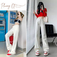 Quần Kaki Nữ Trắng Kem Trơn Ống Suông Cạp Cao Ôm Eo Tôn Dáng Phong Cách Năng Động Phượng Ớt Trendy
