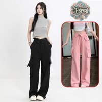 Quần Kaki Nữ Túi Hộp Ống Rộng cạp cao Đai gập Ethereal - Quần suông KAKI quần túi hộp kaki lưng cao