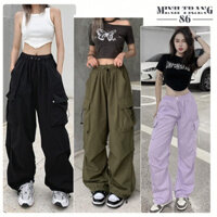 Quần kaki ống rộng túi hộp nữ cao cấp Hàn Quốc,quần jogger lưng chun có dây rút,nhiều màu,co giãn,cá tính MT136 - Hàng m