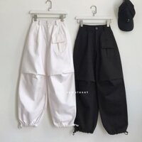 Quần Kaki ống rộng unisex Q026 quần jogger túi hộp rút gấu phong cách đen trắng