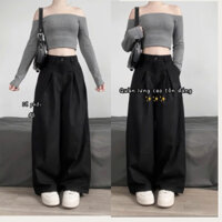 Quần kaki ống rộng xếp ly kiểu nhật, phong cách ống rộng có lưng chun