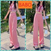 QUẦN KAKI ỐNG SUÔNG NỮ LƯNG CAO LAI CUỐN MÀU HỒNG CAO CẤP BABO
