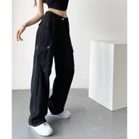 Quần kaki túi hộp nam nữ màu nâu-đen hiphop quần túi hộp ống suông rộng CẠP CAO HOTREND 2023 - ĐEN - S