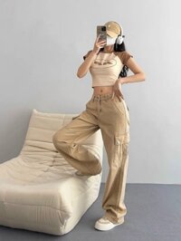 Quần kaki túi hộp nam nữ màu nâu-đen hiphop quần túi hộp ống suông rộng CẠP CAO HOTREND 2023 - KEM - L