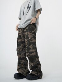 Quần kaki unisex ống rộng túi hộp rằn ri phong cách trẻ trung