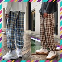 Quần Kẻ Caro Nam Nữ Mặc 2 Kiểu Ống Suông Và Jogger Bo Gấu Thể Thao phong cách Hàn Quốc