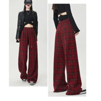 Quần kẻ caro nữ cạp chun lồng dây,Quần ống rộng nữ Họa tiết kẻ caro cho 4 mùa nổi bật.