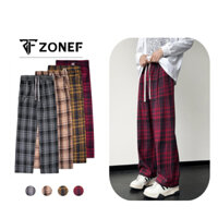 Quần Kẻ Caro Ống Rộng Nam Nữ ZONEF OFFICIAL Vải Dạ Nhung Cá Tính Đi Học Đi Chơi Noel QCR