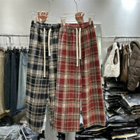 Quần Kẻ Dạ Hàn Ống Rộng [FREESHIP]🌸Quần Nỉ Suông Nữ Ống Rộng Ulzzang