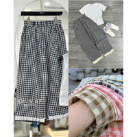 Quần kẻ nữ caro dài gấu họa tiết, quần kẻ ống xuông nữ chất đũi kẻ mềm mại(QB01)