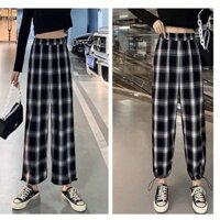 quần kẻ nữ , ống rộng có bo gấu , quần kẻ caro ,mã 031