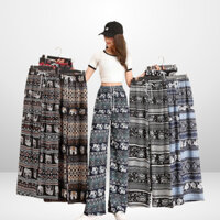 Quần lanh thổ cẩm voi thái chất mát ống xuông rộng