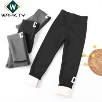Quần legging bé gái WAPKTY, Quần legging không chân mùa thu đông dày ấm áp, Quần nhung trẻ em lót lông cừu dễ thương dài đầy đủ cho trẻ em bé gái