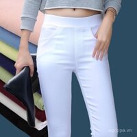 Quần Legging Bó sát nữ màu trắng mẫu mới chín tấc quần dài co giãn mặc ngoài mùa xuân thu cho nữ cạp cao ống nhỏ quần bút chì