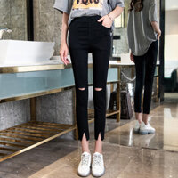 Quần Legging Chân Nhỏ Rách Bên Ngoài Mặc Magic Pencil Quần Skinny Ôm Hơn Nhìn Nhỏ Đen Quần Nữ Mắt Cá Chân Dài 1965 Mùa Hè Mỏng Phong Cách