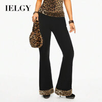 Quần legging chắp vá sang trọng in họa tiết da báo cạp cao IELGY dành cho nữ