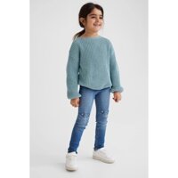 Quần Legging jeans H&M Bé Gái 13-40Kg Thêu Mèo Dáng Skinny Vải Mềm Co Dãn