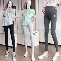Quần Legging Kích Thước Lớn Xuân Thu Phong Cách Quần Bà Bầu Có Thể Điều Chỉnh Eo Cao Nâng Bụng Quần Màu Trơn Bốn Mùa Co Giãn Quần Legging Bà Bầu