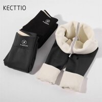 Quần legging lót lông cừu trẻ em KECTTIO, Quần dài đầy đủ mùa thu đông cho bé gái, Quần nhung eo co giãn 2-13 tuổi cho bé gái