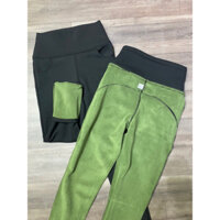 Quần Legging lót nỉ cạp cao túi trước,gân sau
