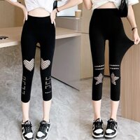 Quần Legging Mỏng Màu Trơn Rách Gối plus size Cho Nữ