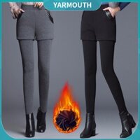 Quần Legging Ngắn Eo Cao Co Giãn Giả Váy Lót Lông Cừu Dày Hai Lớp Cho Nữ