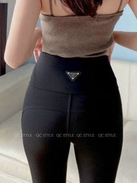 Quần legging ngố nữ,quần legging nữ mặc tôn dáng - đen logo - 2xl