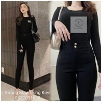 Quần legging nữ cạp cao 2 khuy khoá kéo - Quần legging có túi vải umi gen bụng