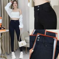 Quần legging nữ cạp cao in logo cao cấp có khóa 2 khuy 4 túi vải UMI Hàn dày,dáng quần legging nữ đi học mặc công sở