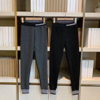 Quần legging nữ lót lồng nhung cạp chữ bo gấu kẻ năng động hàn quốc, quần nỉ nữ, quần giữ nhiệt