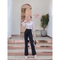 Quần loe nữ cạp cao 2 cúc baggy vải nữ co giãn lên form siêu đỉnh chân dài body chuẩn