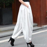 Quần lồng đèn kiểu mới Quần cà rốt thời trang rộng rãi cho nữ quần Harem loại mỏng cotton lanh cỡ lớn quần chín tấc thường ngày ống nhỏ