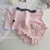 Quần Lót Boxer Vải Cotton Lụa Màu Trơn Dễ Thương Cho Cặp Đôi