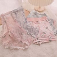 Quần lót cặp đôi màu ấm áp Lưới ngọt ngào Thiết kế bán trong suốt thoáng khí Bộ đồ cặp đôi