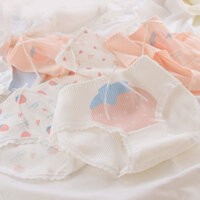 Quần lót dâu hồng và trắng cho bé gái, quần lót cotton nguyên chất thoải mái, quần lót giữa eo, đồ lót nữ có gân 027