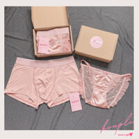 Quần lót đôi KOUPLE , quần lót nam nữ màu hồng đất sexy chất liệu cotton thoáng mát , quần lót nữ ren phối lụa quyến rũ