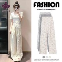 Quần Lót Hoa Nữ Mỏng Eo Cao Giảm Béo Rời Và Lười Phong Cách Drape Chấm Bi Quần Ống Rộng