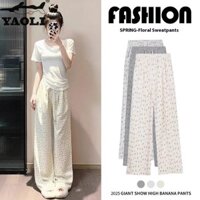 Quần Lót Hoa Nữ Mỏng Eo Cao Giảm Béo Rời Và Lười Phong Cách Drape Chấm Bi Quần Ống Rộng