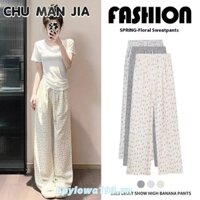 Quần Lót Hoa Nữ Mỏng Eo Cao Giảm Béo Rời Và Lười Phong Cách Drape Chấm Bi Quần Ống Rộng